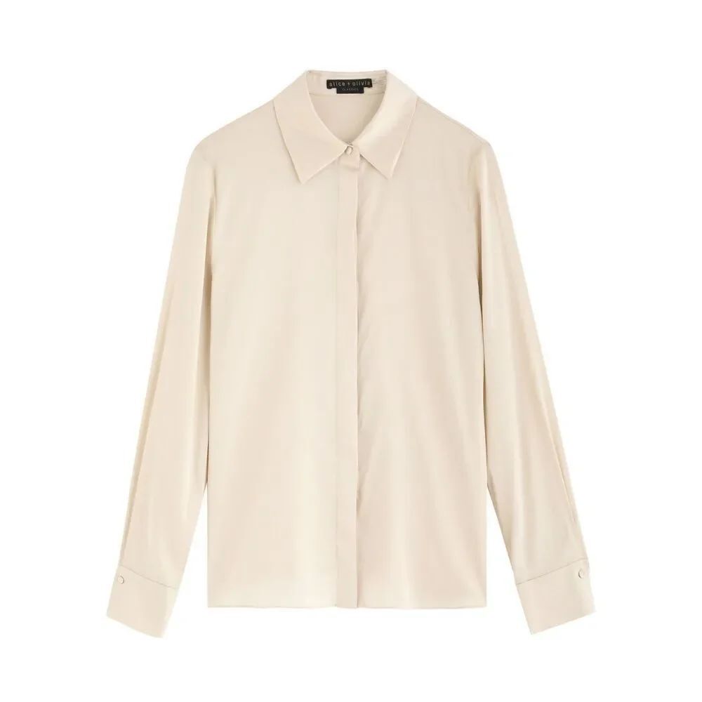 NWT'S ALICE + OLIVIA Brady Silk Blouse in Cream Size XL